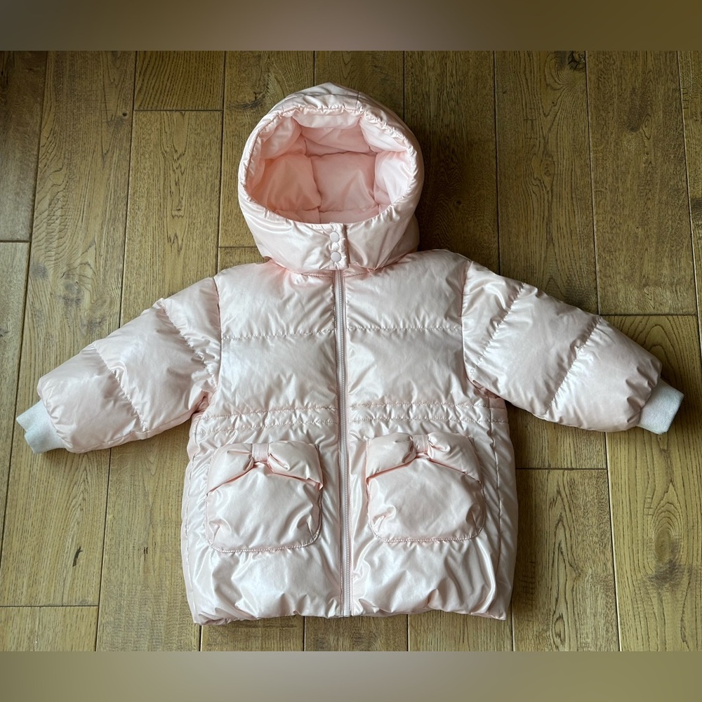 Balabala Girls Light Pink Bow Pocket Down Puffer Coat size 100 4T